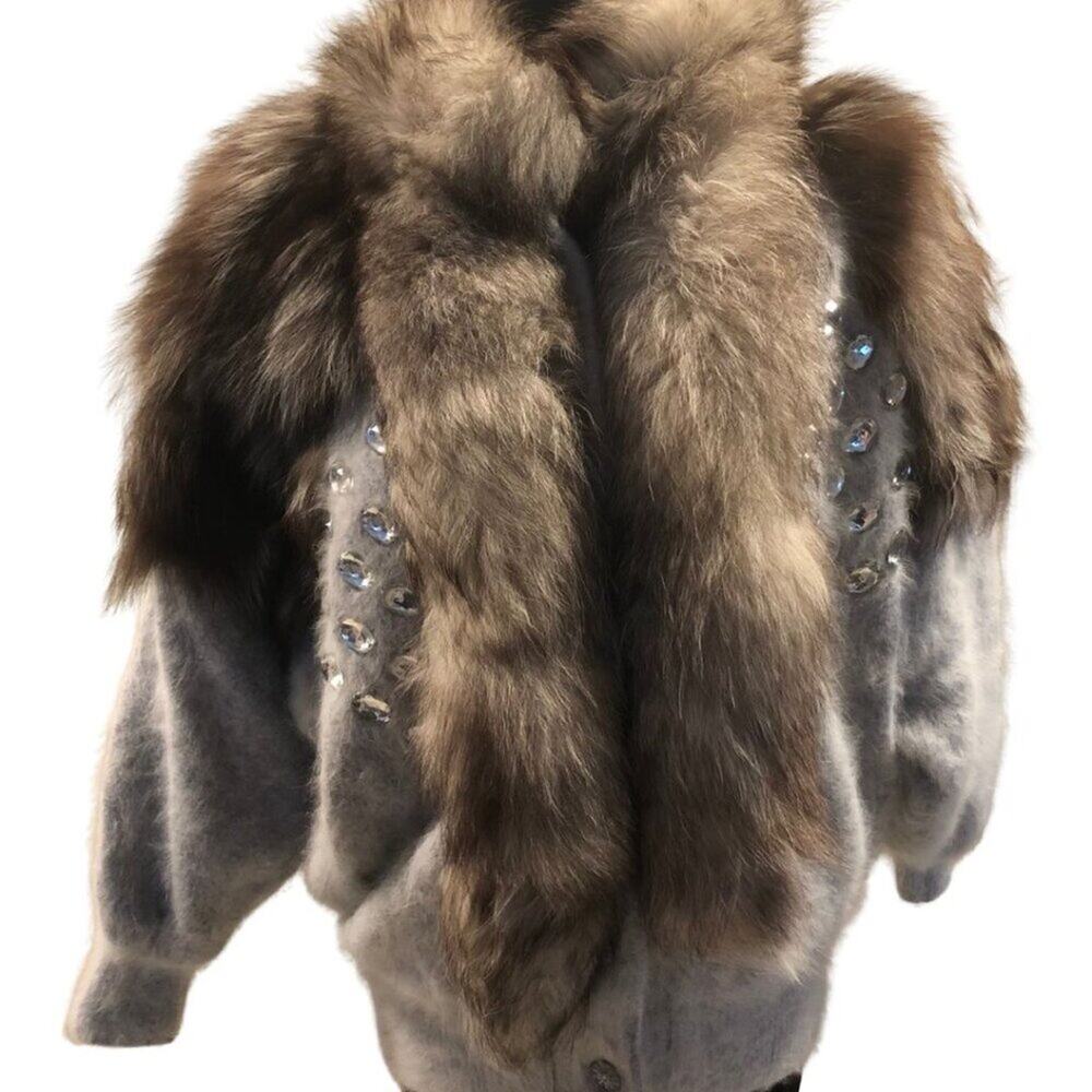 Cashmere Angora Fox Fur Embellished Lined Sweater Custom Made S/M New $895
